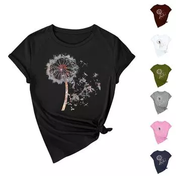 Женская повседневная футболка с принтом подсолнухов Street Slim Fit с коротким рукавом L армия зеленый