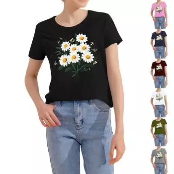 Женская повседневная футболка с принтом подсолнухов Street Slim Fit с коротким рукавом L армия зеленый