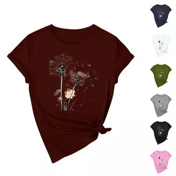 Женская повседневная футболка с принтом подсолнухов Street Slim Fit с коротким рукавом M чёрный