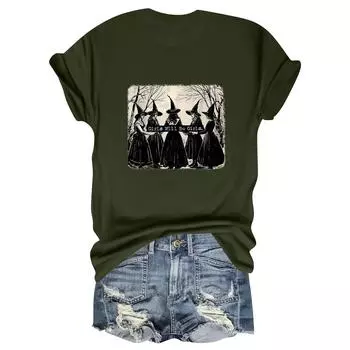 Женская повседневная футболка с принтом, пуловер с круглым вырезом, топ с короткими рукавами L армия зеленый