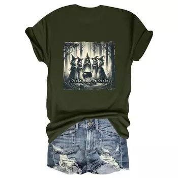 Женская повседневная футболка с принтом, пуловер с круглым вырезом, топ с короткими рукавами L армия зеленый