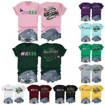 Женская повседневная футболка с принтом, пуловер с круглым вырезом, топ с короткими рукавами L чёрный