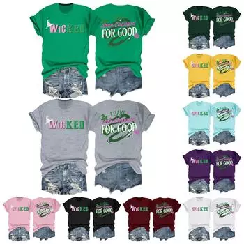 Женская повседневная футболка с принтом, пуловер с круглым вырезом, топ с короткими рукавами L чёрный