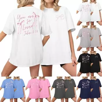 Женская повседневная футболка с принтом, пуловер с круглым вырезом, топ с короткими рукавами M чёрный