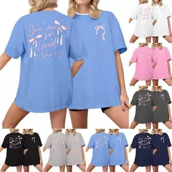Женская повседневная футболка с принтом, пуловер с круглым вырезом, топ с короткими рукавами XXXL