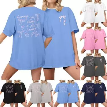 Женская повседневная футболка с принтом, пуловер с круглым вырезом, топ с короткими рукавами L чёрный