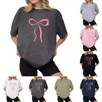 Женская повседневная футболка с принтом, пуловер с круглым вырезом, топ с короткими рукавами M розовый