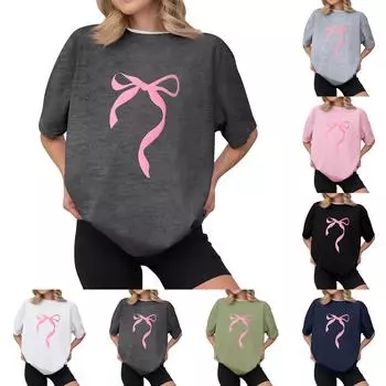 Женская повседневная футболка с принтом, пуловер с круглым вырезом, топ с короткими рукавами L чёрный