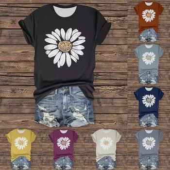 Женская повседневная футболка с принтом, пуловер с круглым вырезом, топ с короткими рукавами M фиолетовый