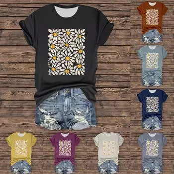 Женская повседневная футболка с принтом, пуловер с круглым вырезом, топ с короткими рукавами XXXL