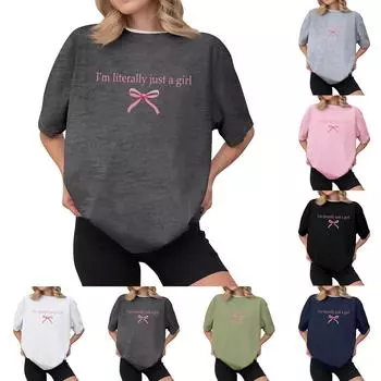 Женская повседневная футболка с принтом, пуловер с круглым вырезом, топ с короткими рукавами XXL