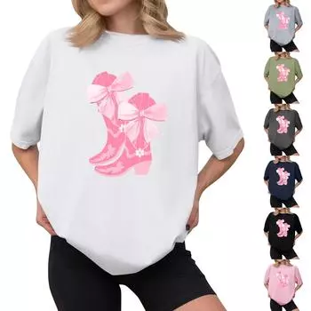 Женская повседневная футболка с принтом, пуловер с круглым вырезом, топ с короткими рукавами XXL чёрный