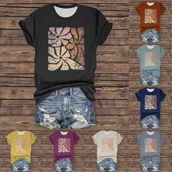 Женская повседневная футболка с принтом, пуловер с круглым вырезом, топ с короткими рукавами XXL белый