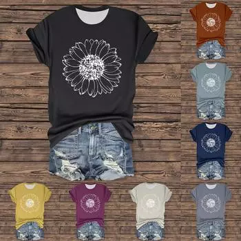 Женская повседневная футболка с принтом, пуловер с круглым вырезом, топ с короткими рукавами XXL коричневый