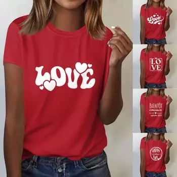 Женская повседневная футболка с принтом, пуловер с круглым вырезом, топ с короткими рукавами XXXL киноварь