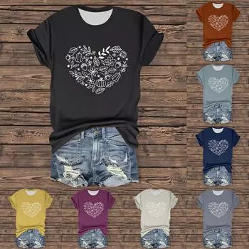 Женская повседневная футболка с принтом, пуловер с круглым вырезом, топ с короткими рукавами S коричневый