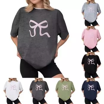 Женская повседневная футболка с принтом, пуловер с круглым вырезом, топ с короткими рукавами XL