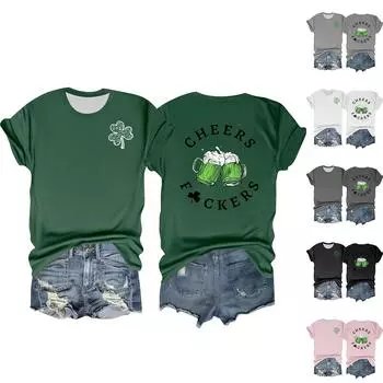 Женская повседневная футболка с принтом, пуловер с круглым вырезом, топ с короткими рукавами XXL розовый