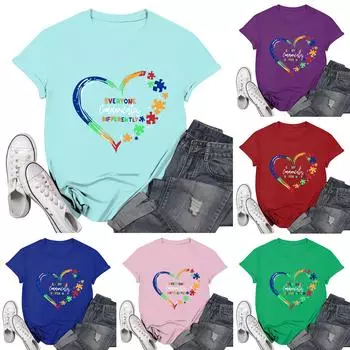 Женская повседневная футболка с принтом, пуловер с круглым вырезом, топ с короткими рукавами L