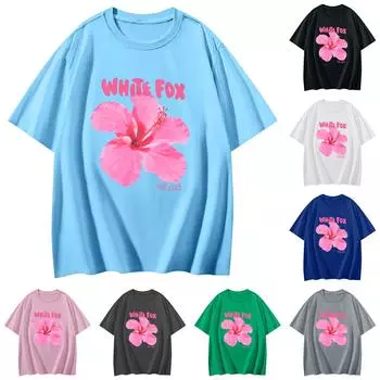 Женская повседневная футболка с принтом, пуловер с круглым вырезом, топ с короткими рукавами L чёрный