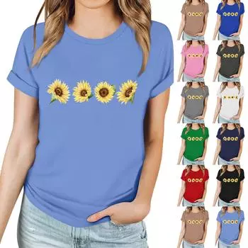 Женская повседневная футболка с принтом, пуловер с круглым вырезом, топ с короткими рукавами S зелёный