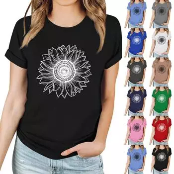 Женская повседневная футболка с принтом, пуловер с круглым вырезом, топ с короткими рукавами XXL красный