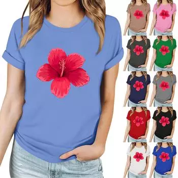 Женская повседневная футболка с принтом, пуловер с круглым вырезом, топ с короткими рукавами L чёрный