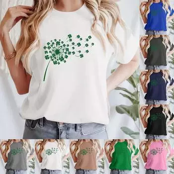 Женская повседневная футболка с принтом, пуловер с круглым вырезом, топ с короткими рукавами M чёрный