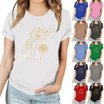 Женская повседневная футболка с принтом, пуловер с круглым вырезом, топ с короткими рукавами L красный