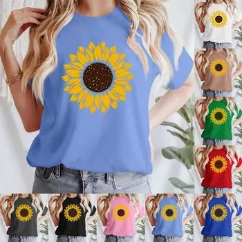 Женская повседневная футболка с принтом, пуловер с круглым вырезом, топ с короткими рукавами S верблюд