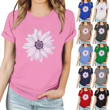 Женская повседневная футболка с принтом, пуловер с круглым вырезом, топ с короткими рукавами XXL чёрный