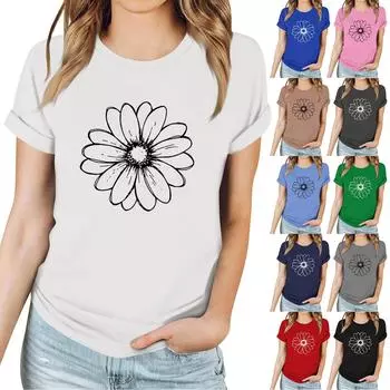 Женская повседневная футболка с принтом, пуловер с круглым вырезом, топ с короткими рукавами L верблюд