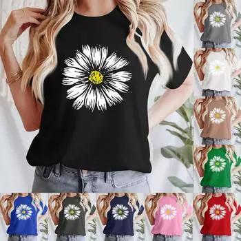 Женская повседневная футболка с принтом, пуловер с круглым вырезом, топ с короткими рукавами XXXL чёрный