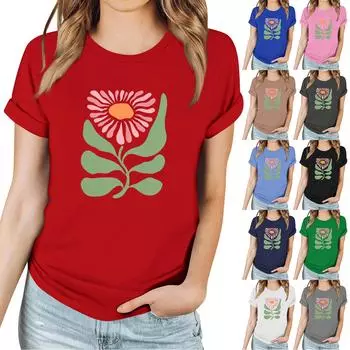 Женская повседневная футболка с принтом, пуловер с круглым вырезом, топ с короткими рукавами XL чёрный