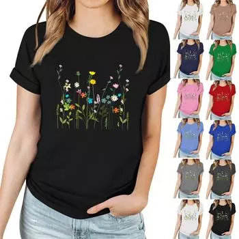 Женская повседневная футболка с принтом, пуловер с круглым вырезом, топ с короткими рукавами XXL чёрный