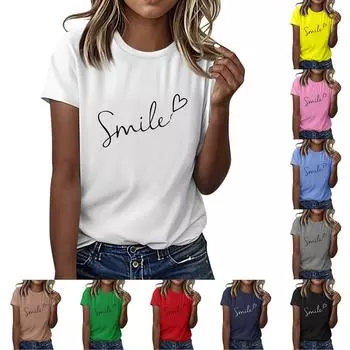 Женская повседневная футболка с принтом, пуловер с круглым вырезом, топ с короткими рукавами XL чёрный