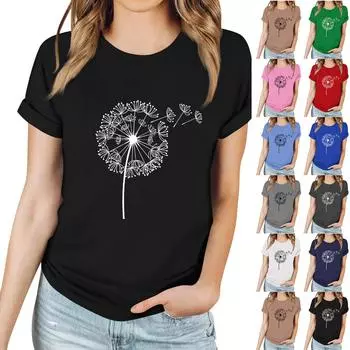 Женская повседневная футболка с принтом, пуловер с круглым вырезом, топ с короткими рукавами XL синий