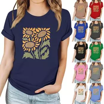 Женская повседневная футболка с принтом, пуловер с круглым вырезом, топ с короткими рукавами XXL чёрный