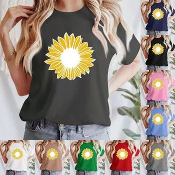 Женская повседневная футболка с принтом, пуловер с круглым вырезом, топ с короткими рукавами XXXL