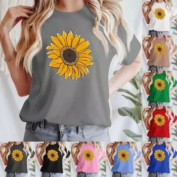 Женская повседневная футболка с принтом, пуловер с круглым вырезом, топ с короткими рукавами XXXL зелёный