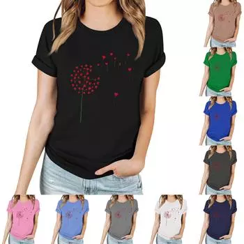 Женская повседневная футболка с принтом, пуловер с круглым вырезом, топ с короткими рукавами XXL зелёный