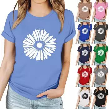 Женская повседневная футболка с принтом, пуловер с круглым вырезом, топ с короткими рукавами S тёмно-синий