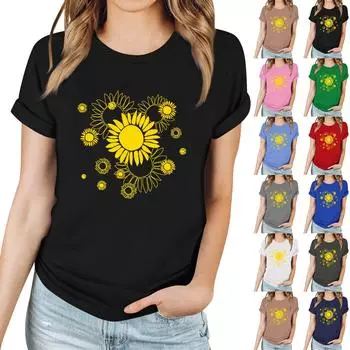 Женская повседневная футболка с принтом, пуловер с круглым вырезом, топ с короткими рукавами XXL зелёный