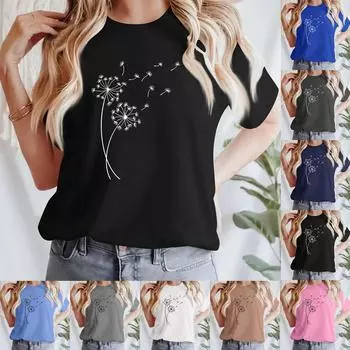 Женская повседневная футболка с принтом, пуловер с круглым вырезом, топ с короткими рукавами XXXL
