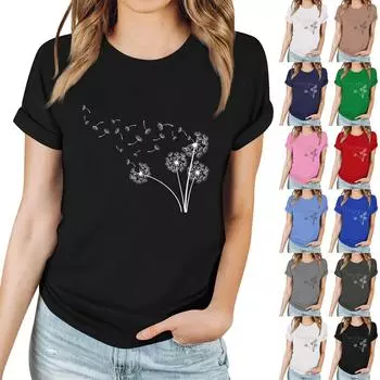 Женская повседневная футболка с принтом, пуловер с круглым вырезом, топ с короткими рукавами XXL тёмно-синий