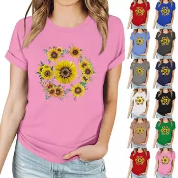 Женская повседневная футболка с принтом, пуловер с круглым вырезом, топ с короткими рукавами L красный