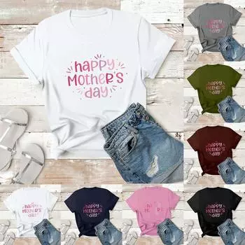 Женская повседневная футболка с принтом, пуловер с круглым вырезом, топ с короткими рукавами S белый