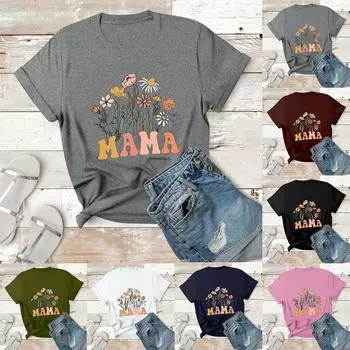 Женская повседневная футболка с принтом, пуловер с круглым вырезом, топ с короткими рукавами M