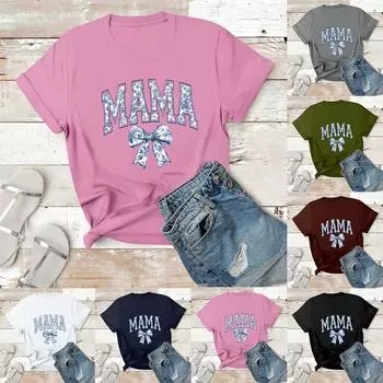 Женская повседневная футболка с принтом, пуловер с круглым вырезом, топ с короткими рукавами S чёрный