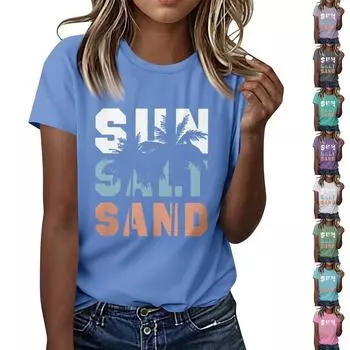 Женская повседневная футболка с принтом, пуловер с круглым вырезом, топ с короткими рукавами XL